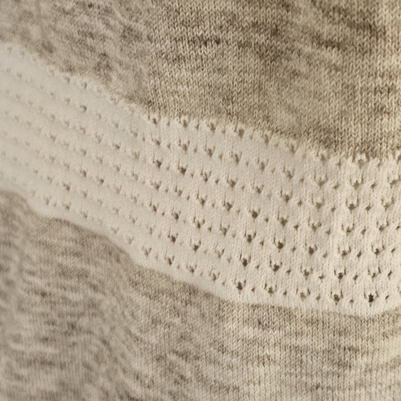 Peyton Primrose Taupe White Striped Open Front Asymmetric Hem Cardigan Sz M - Picture 5 of 12